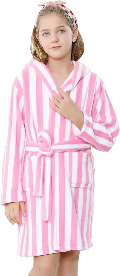 Umeyda Girls & Women Fleece Hooded Robes, Soft Fuzzy Bathrobe Warm Plush Fluffy Bath Robe for Kids Womens