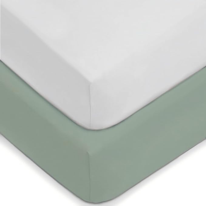 American Baby Company 2 Pack Fitted Crib Sheets 28" x 52", 100% Polyester Ultra Soft Microfiber, White/Green, for Boys and Girls, Fits Crib and Toddler Bed Mattresses