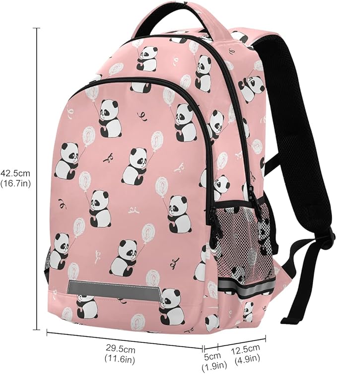 MNSRUU School Backpack with Chest Strap, Cute Panda Bears Balloons Laptop Backpack, Travel Hiking Backpack for Boys Girls, Rucksack, Knapsack One Size