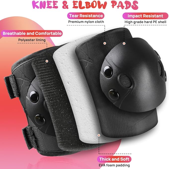 JBM Kids and Youth Knee Pads Elbow Pads Wrist Guards Child Protective Gear Set for Roller Skating, Skateboarding, BMX Biking, Cycling, Inline Skating, Scooter Riding Sports