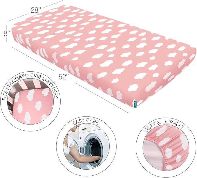 Biloban 3-Piece Toddler Sheet Set Microfiber, Toddler Bedding Set Includes Crib Mattress Sheet, Flat Sheet and Envelope Pillowcase, Silky Soft, Breathable and Lightweight, Pink Cloud