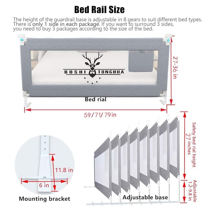 Lsbod Bed Rail for Toddlers,Baby Bed Rail Guard for Kids,Safety Side Bedrail for Twin,Double,Full,Queen,King Size Bed(1side 71" Lx27 H)