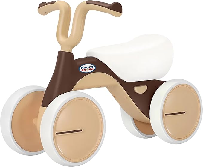 Henry & Colin Baby Balance Bike for Kids - No Pedal 4-Wheel First Bike, Toddler Walker for Boys & Girls, with Stylish Handle, Sturdy & Safe Design for 1-3 Year Olds