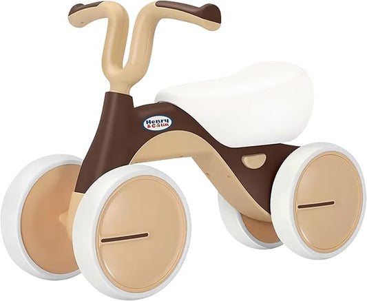 Henry & Colin Baby Balance Bike for Kids - No Pedal 4-Wheel First Bike, Toddler Walker for Boys & Girls, with Stylish Handle, Sturdy & Safe Design for 1-3 Year Olds