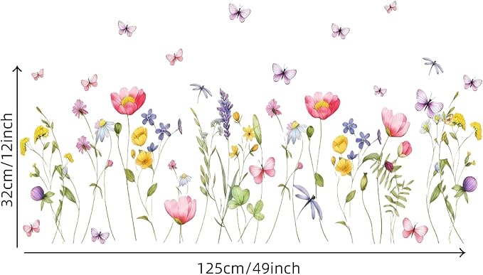 Boho Flower Wall Decals Wildflower Floral Dandelion Grass Wall Stickers Girls Bedroom Baby Nursery Kids Room Wall Decor