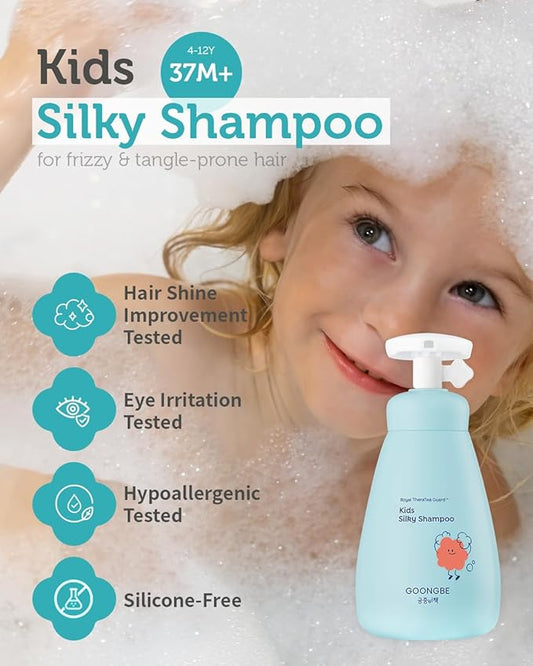 GOONGBE Kids' Bath Time Set - Korean Silky Shampoo & Mild Body Wash - Complete Hair & Body Care for Sensitive Skin - Low pH, Silicone-Free Formula - Allergen Free Scent, 10.1 fl.oz each