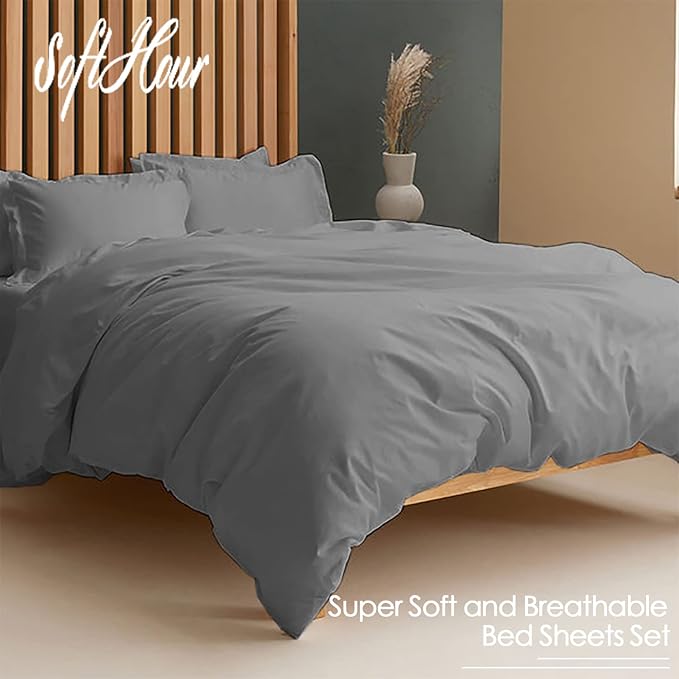 Twin Grey Sheet Set, 4 Piece Microfiber Bed Sheets，Soft Flat Bed Sheets Cover, Hotel Luxury 1800 High Thread Count Comfy Sheets, 21" Deep Pocket Fitted Sheets, Wrinkle Free