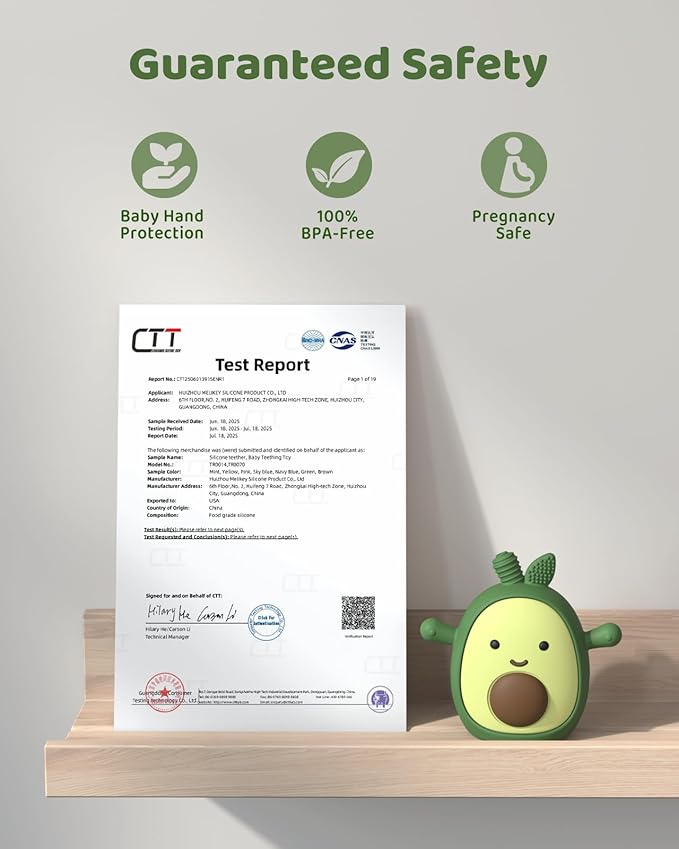 Baby Teething Toy Silicone Avocado Teething Mitten for Babies Over 3 Months Anti Dropping Wrist Hand Teethers Baby Chew Toys for Sucking Needs, BPA Free (Patent Pending)