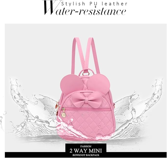 KL928 Girls Mini Backpack Bowknot Polka Dot Cute Small Daypacks Convertible Shoulder Bag Purse for Women