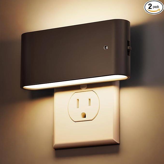 Briignite Night Lights Plug into Wall, 2 Pack, LED Night Light with Dusk to Dawn Light Sensor, Dimmable NightLight Plug in, 3000K Soft White Nightlight for Kids Room Bedroom Hallway Kitchen