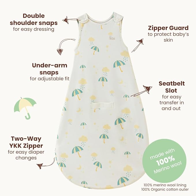 AnZai Merino Wool & Organic Cotton Sleep Sack for 2-24 Months - 2 Way Zipper Adjustable Sleeping Bag, Year Round
