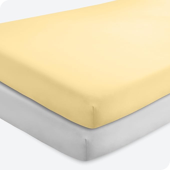 Bare Home 2-Pack Fitted Crib Sheets - Premium 1800 Ultra-Soft Microfiber - Breathable - Baby Sheet - for Boys & Girls - Fits Standard Crib and Toddler Mattresses (Morning Sun/Cloud Grey)