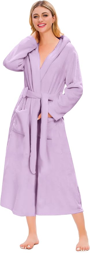 Umeyda Girls & Women Fleece Hooded Robes, Soft Fuzzy Bathrobe Warm Plush Fluffy Bath Robe for Kids Womens