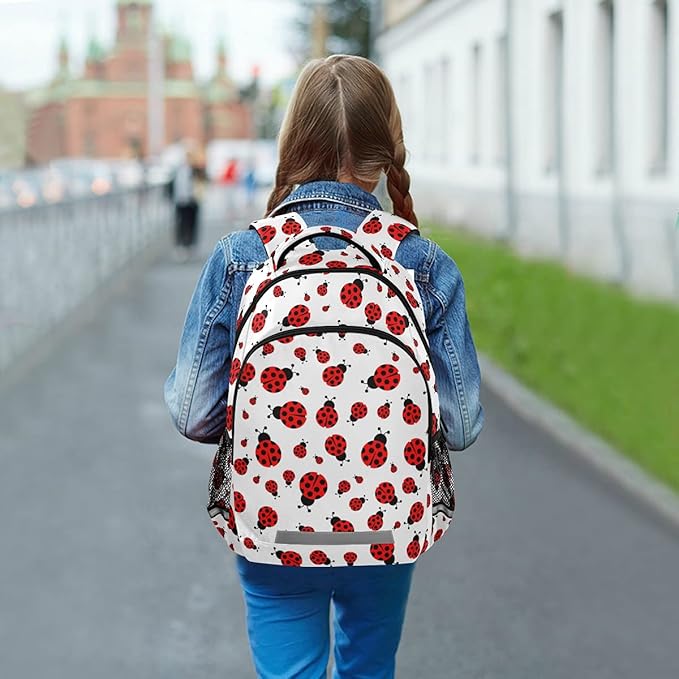MNSRUU School Backpack with Chest Strap, Cute Red Ladybug Laptop Backpack, Travel Hiking Backpack for Boys Girls, Rucksack, Knapsack One Size
