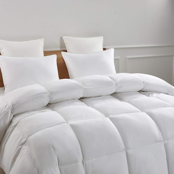 Serta Goose Feather Down Fiber Cotton Comforter King Size - 100% Cotton Duvet Insert - Hotel Luxury Hypoallergenic Bedding Comforter All Season Medium Warmth 106 x 90 Inch White