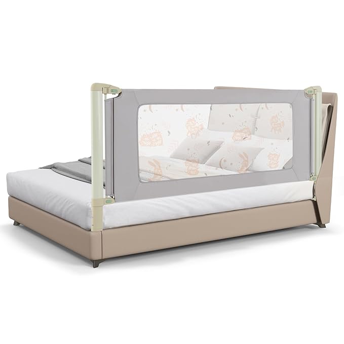 BABY JOY Bed Rail for Toddlers, 79" Vertical Lifting Extra Long Infants Safety Side Rails with Double Lock, Foldable Baby Bed Rail Guard for Twin Double Full Size Queen King Bed Mattress (Gray)