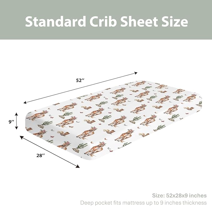 Cactus Horse Cowboy Baby Crib Sheets for Boy Girl 52x28Inch Cowboy Boots Hat Butterflies Soft Snug Fitted Crib Mattress Covers Western Horses Baby Sheet for Standard Crib & Toddler Bed Mattress