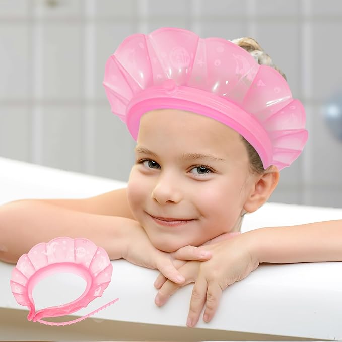 kair Baby Kids Shower Cap Soft Adjustable Silicone Toddler Bath Visor Children Hair Washing Hat Keep Kids Shield Water Out of Eyes & Ears (Pink, Head Size 17"-24" More Than 24 Months)