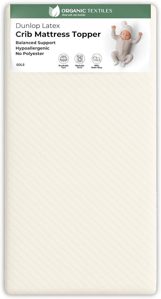 ORGANIC TEXTILES Organic Baby Mattress Topper with Tencel Removable Cover - GOLS/GOTS Certified - Breathable, Hypoallergenic, 3" Standard (52"x28")