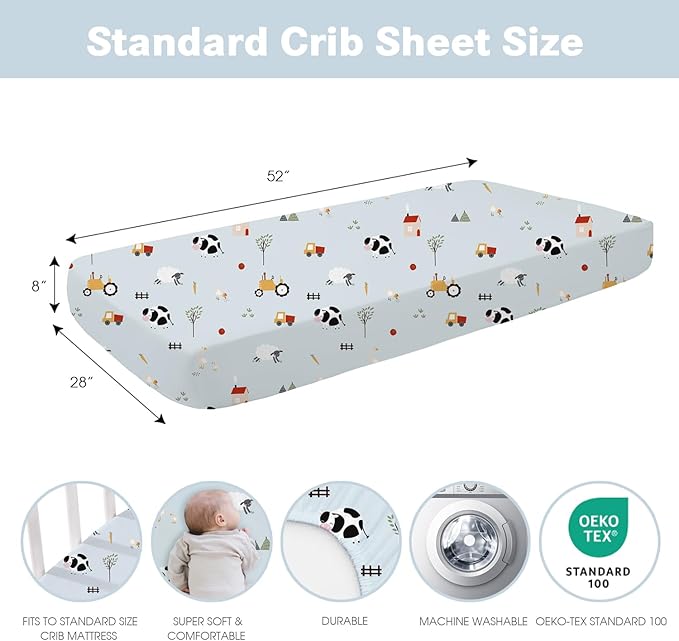 Little Grape Land Toddler Sheets 4 Pack – Baby Crib Sheets Fitted for Boys Girls, Standard Size 28x52‘’ Crib Mattress, Super Soft Breathable Washable Microfiber,Blue Sheep