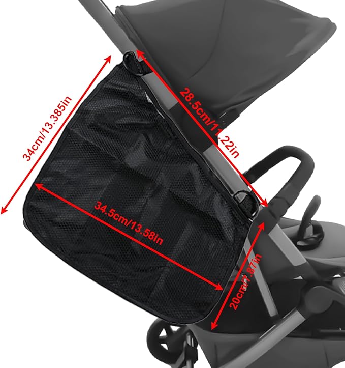Anglepingping 2 Pack Universal Side Sling Stroller Cargo Net, Non-Slip and Adjustable Straps Storage Mesh Bag,Portable Mesh Storage Organizer (Black)