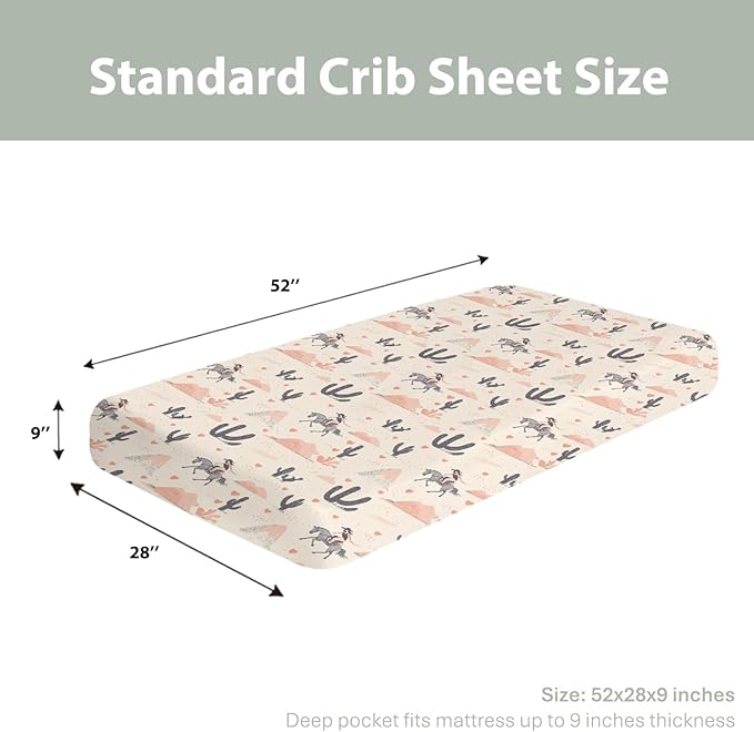 Vintage Western Cowgirl Love Baby Crib Sheets for Boy Girl 28"x52" Retro Cowgirl Horse Cactus Soft Stretchy Fitted Crib Mattress Cover Baby Sheet Fits for Standard Crib and Toddler Mattresses