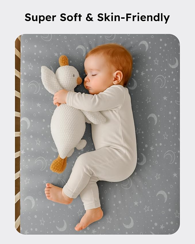 Pack and Play Sheets Fitted, Mini Crib Sheets 2-Pack for Pack N Play Mattress, Stretchy Playpen Sheet for Boys Girls, Softness and Breathable, 38" x 26"