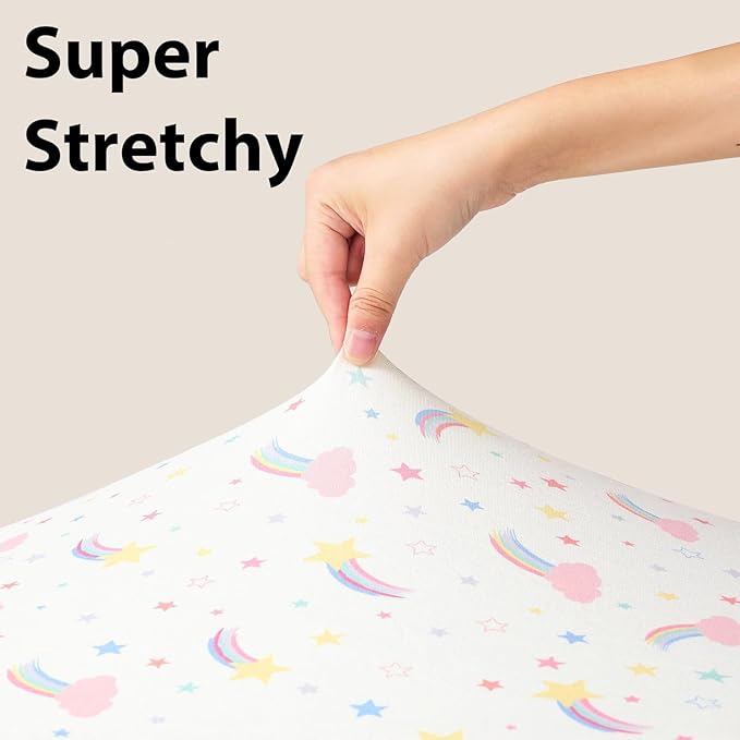 Baby Crib Sheets Girl, 3 Pack Toddler Bed Sheets for 52”x28” Standard Toddler Mattresses, Soft Microfiber Fitted Crib Sheets Pink Purple Rainbow