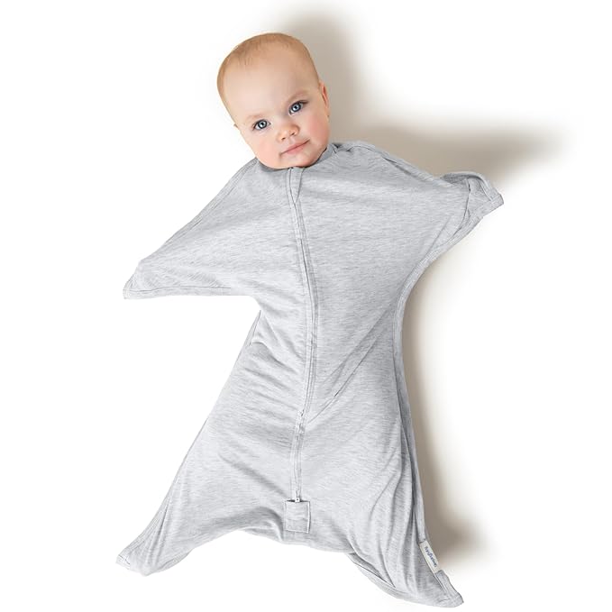 SleepingBaby Zipadee-Zip Transition Swaddle - Cozy Baby Swaddling Blanket with Zipper Convenience - Roomy Wearable Blanket for Easy Diaper Changes - 6-12 Month - Recharge Silver Heather