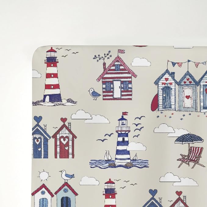 Beach Huts Boats Lighthouse Baby Crib Sheets for Boy Girl 28"x52" Summer Seaside Holiday Soft Snug Fitted Crib Mattress Cover Marine Ocean Nautical Baby Sheet for Standard Crib & Toddler Bed Mattress