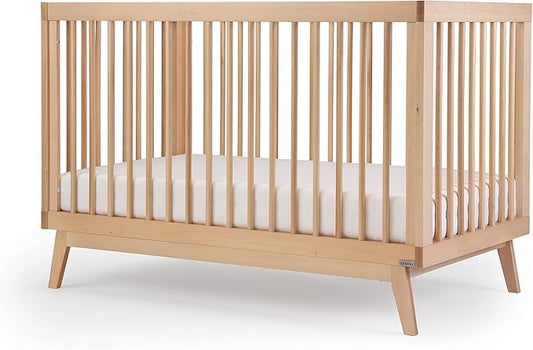dadada Baby Soho 3-in-1 Convertible Wooden Crib to Toddler Bed - Made in Italy, GREENGUARD Gold Certified, Baby-Safe Finish, Handcrafted Beechwood, Modern Design, 3 Adjustable Heights (Natural)