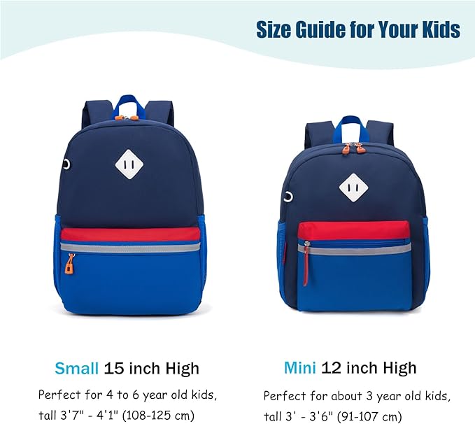 HawLander Little Kids Backpack for Boys or Girls, Toddler School Bag Fits 3 to 6 years old, Dark Blue, 12 Inch
