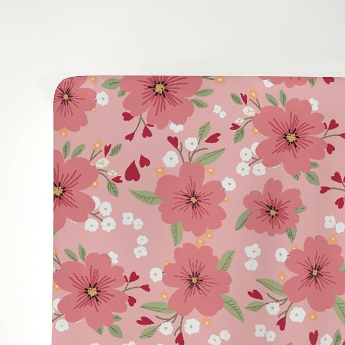 Love Blooms Rose Baby Crib Sheets for Boy Girl 52"x28" Boho Floral Hearts Soft Stretchy Fitted Crib Mattress Cover Spring Summer Blossom Baby Sheet for Standard Crib and Toddler Bed Mattress