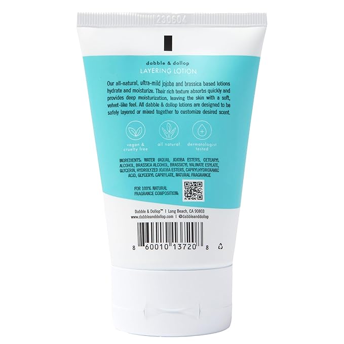 Dabble & Dollop Vanilla Lotion, Layering Lotion, Hydrating Scented Lotions for Kids, Dermatologist Tested, Vegan & Cruelty-Free (3.4oz, Pack of 2)