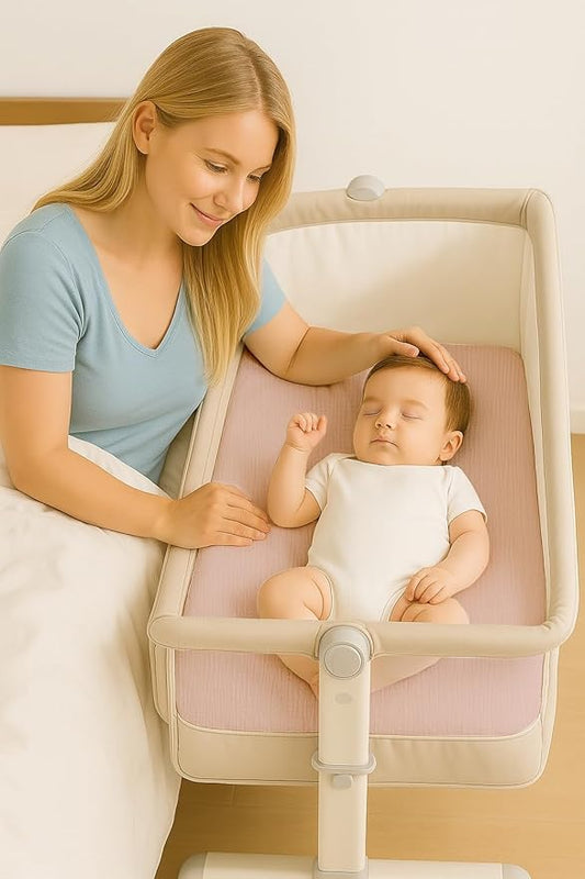 Muslin Bedside Bassinet Sheets 2 Pack, 33x20 Fitted Ultra Soft & Breathable Bedside Sleeper Sheets, Ideal for Baby Girl and Boy, Perfect for Newborns (Petal Leaf & Pink)