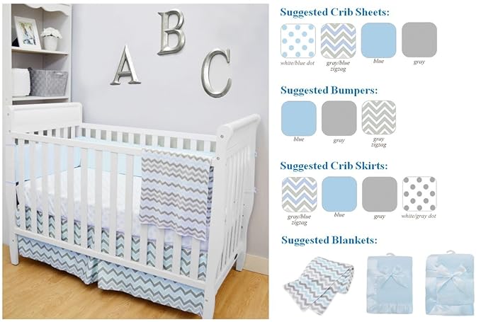 American Baby Company 100% Natural Cotton Percale Fitted Crib Sheet for Standard Crib and Toddler Mattresses, Blue Zigzag, Soft Breathable, for Boys and Girls