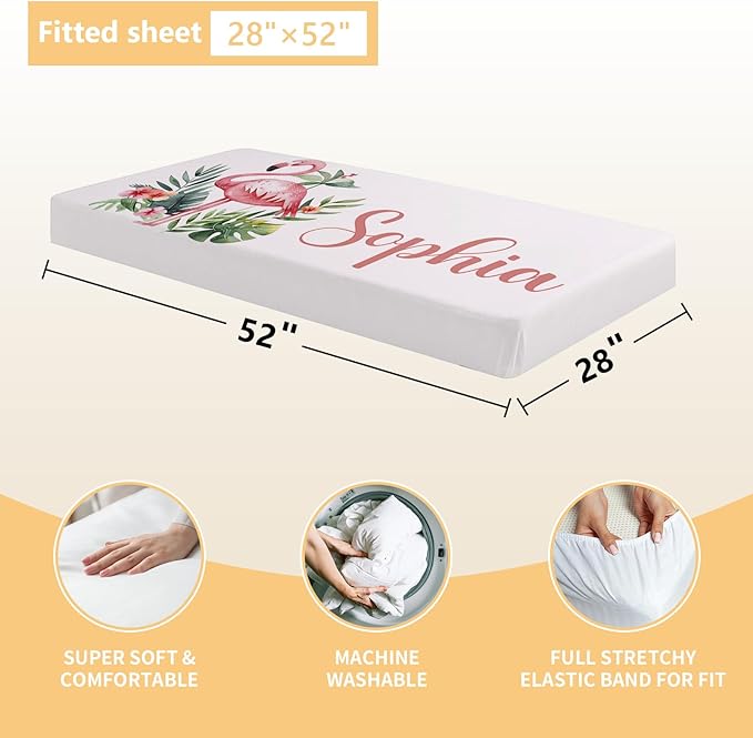 Personalized Baby Crib Bedding Set - 3 Pcs Custom Nursery Bedding Set with Name - Soft Double Layer Baby Crib Set for Girls Boys - Customized for Infant Toddler - Pink Flamingo