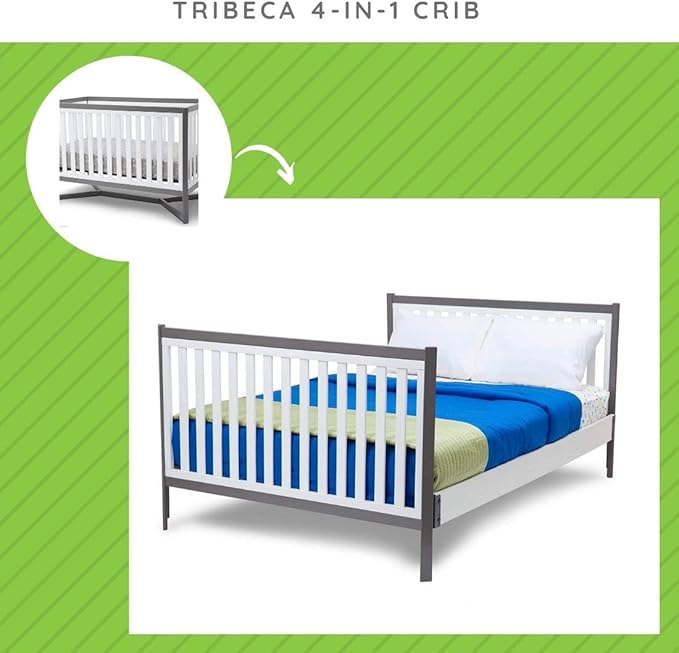 Full-Size Conversion Kit Bed Rails Compatible with Tribeca Convertible Crib by Delta Children - Solid Wood Rail #0050 - Toddler & Adult Bed Rail for Full-Size - Nursery Furniture (White - 100)