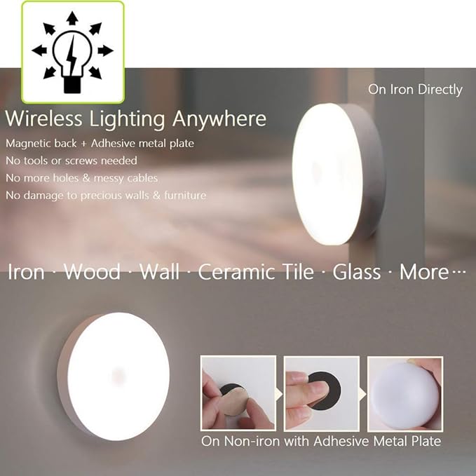 RTSU Mini Touch Light, Rechargeable Battery Operated Closet Lights Wardrobe Lights, Magnetic Stick-on Anywhere LED Night Light, Wireless Under Cabinet Lighting, Dimmable Tap Push Light Lamp