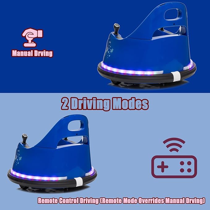 FINITO 12V Electric Ride on Bumper Car for Toddlers with Remote Control, 360 Degree Spin, LED Lights, Music, Safety Belt for Age 3+ Years Kids, Gift for Boys and Girls, Dark Blue