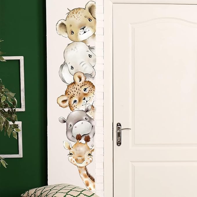 51.18x10.94 Inch Watercolor Jungle Animal Wall Decals - Forest Animal Sticker With Elephant, Lion, Monkey for Baby Nursery, Playroom, Bedroom, Classroom, Kindergarten Decor