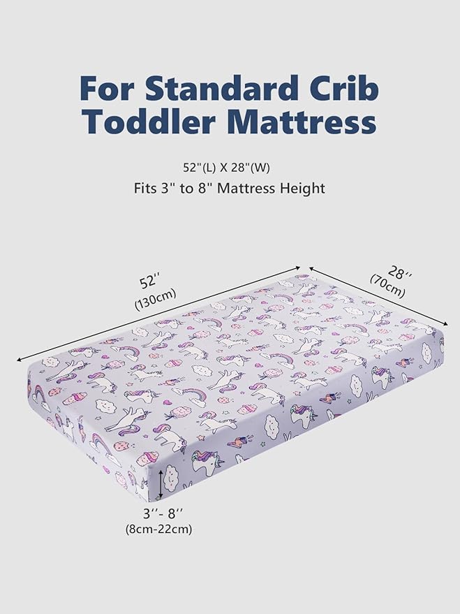 TILLYOU Baby Crib Sheets for Boys Girls, Super Soft Toddler Bed Sheets, 2 Pack Sheets for Standard Crib Mattress 28x52in, Pony