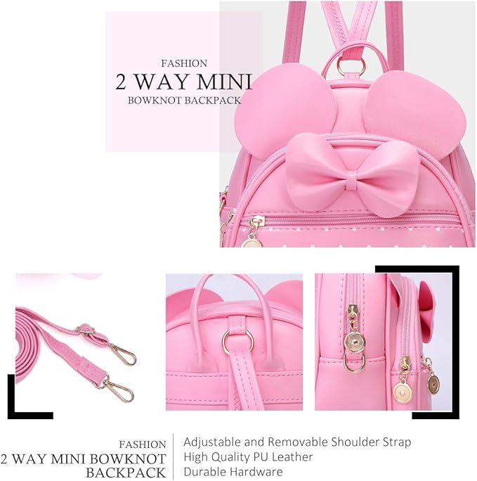 KL928 Girls Mini Backpack Bowknot Polka Dot Cute Small Daypacks Convertible Shoulder Bag Purse for Women