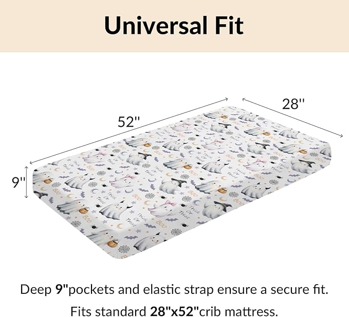 Cute Spooky Halloween Baby Crib Sheets Watercolor Witch Hat Spooky Pumpkins Baby Sheets Fall Moon Stars Fitted Crib Mattress Cover for Standard Crib Toddler Mattresses 28x52in