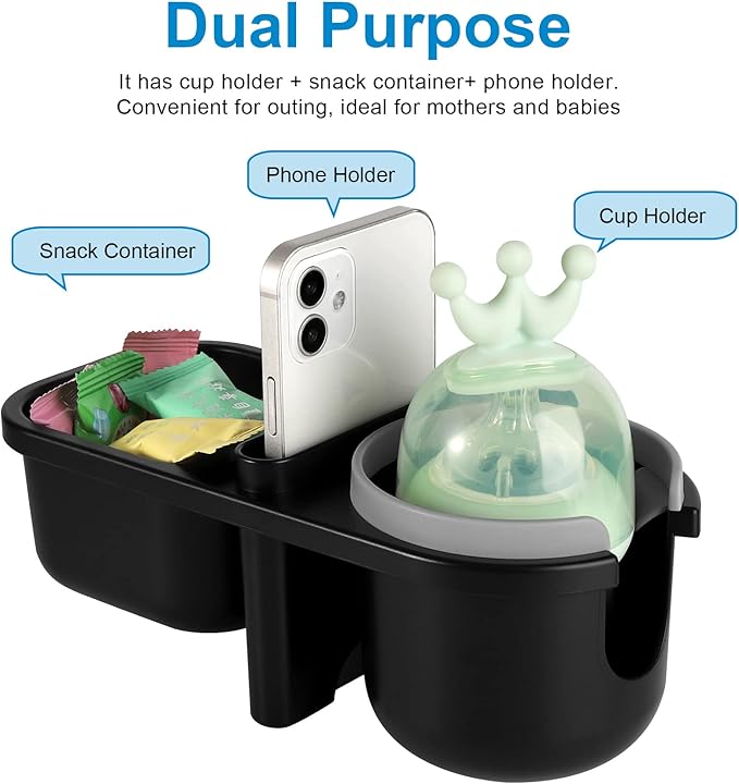 Accmor Stroller Cup Holder with Tray, Universal Cup Holder Tray for Uppababy Nuna Doona Strollers, Bottle Drinks Holder for Stroller, Wheelchair, Walker