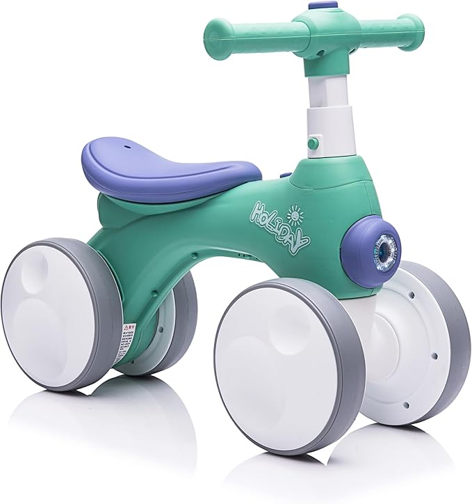 Baby Balance Bike 1 Year Old with Music, Lights, Bubble Machine, 4 Wheels Pedal-Less Toddler Ride on Toys for 12-36 Months Birthday Gift, Toddler boy Toys Ride on car （Dark Green&Blue）