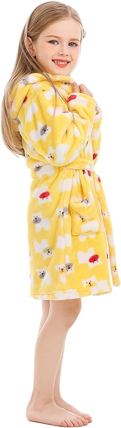 Toddler Robes Cute Pattern Bathrobe Unisex Kids Robe Baby Flannel Hoodie Pajamas Sleepwear