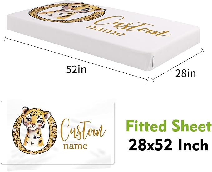 Personalized Baby Crib Bedding Set, Custom Name Tiger Design Baby Bedding 2-Pcs Set-Soft Double Layer Dotted Blanket and Fitted Sheet, Nursery Bedding for Newborn Boys Girls, Perfect Shower Gift