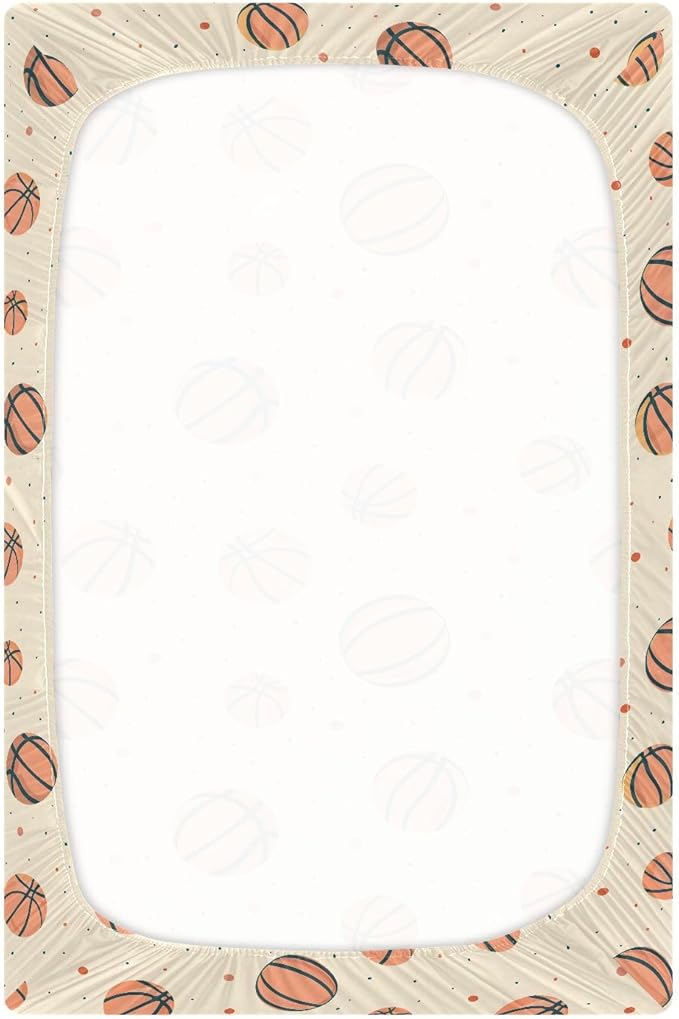 Baby Crib Sheets Fitted Crib Sheet Standard Crib and Toddler Mattress for Boys Girls 39 * 27in Pink Starfish Shell Pattern (Basketballs Dots Pattern, Small)