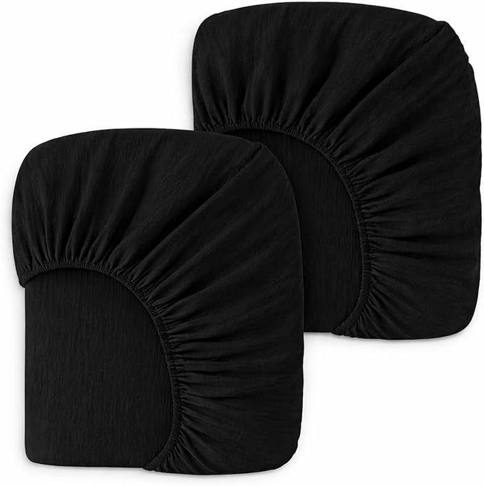 2 Pack Black Muslin Crib Sheets for Boys & Girl- Neutral Breathable Cotton Crib Mattress Sheets Fitted for Standard 28"x 52"- Nursery Décor No Slip Crib Bed Sheets
